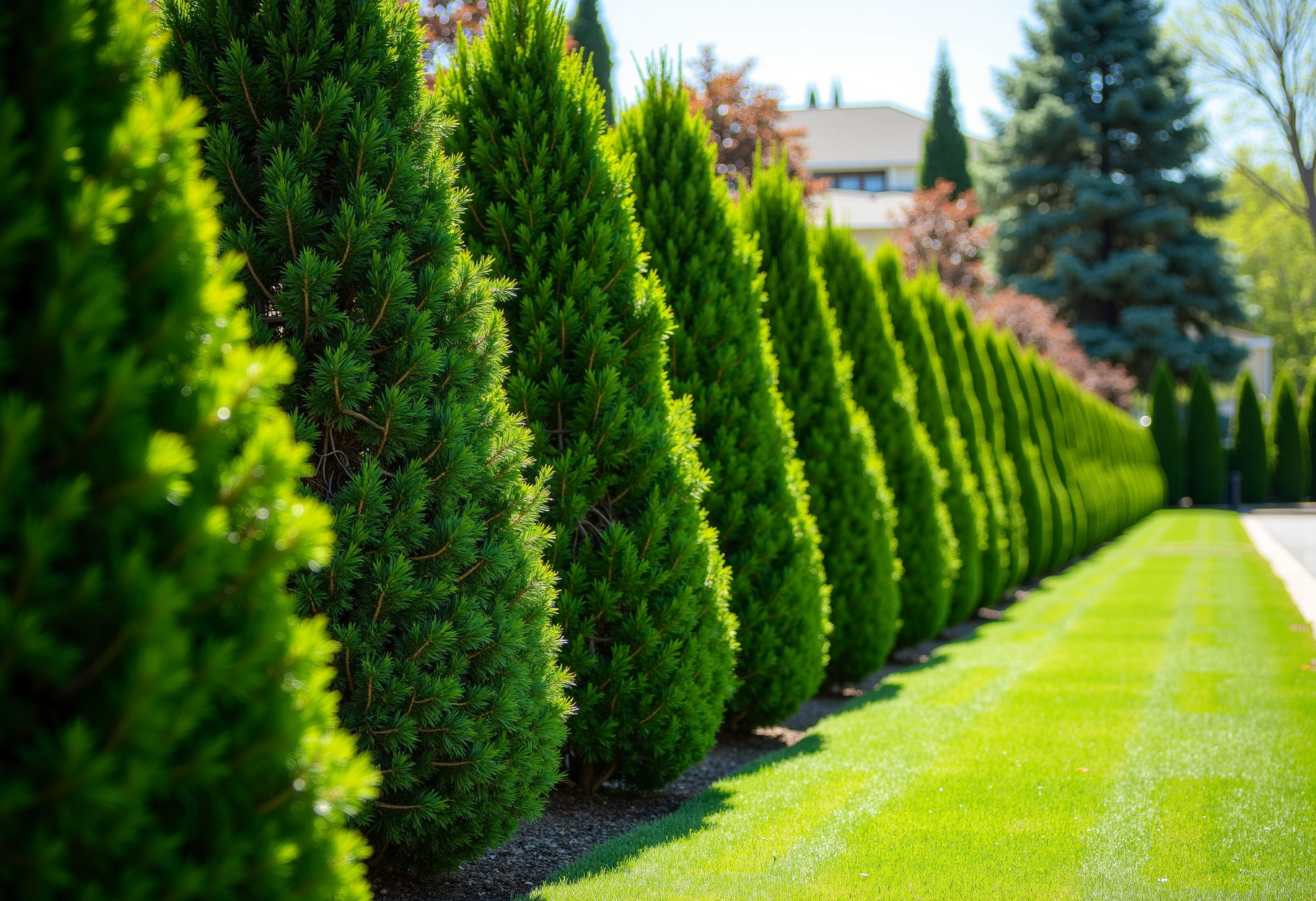 Shaped cedar hedge